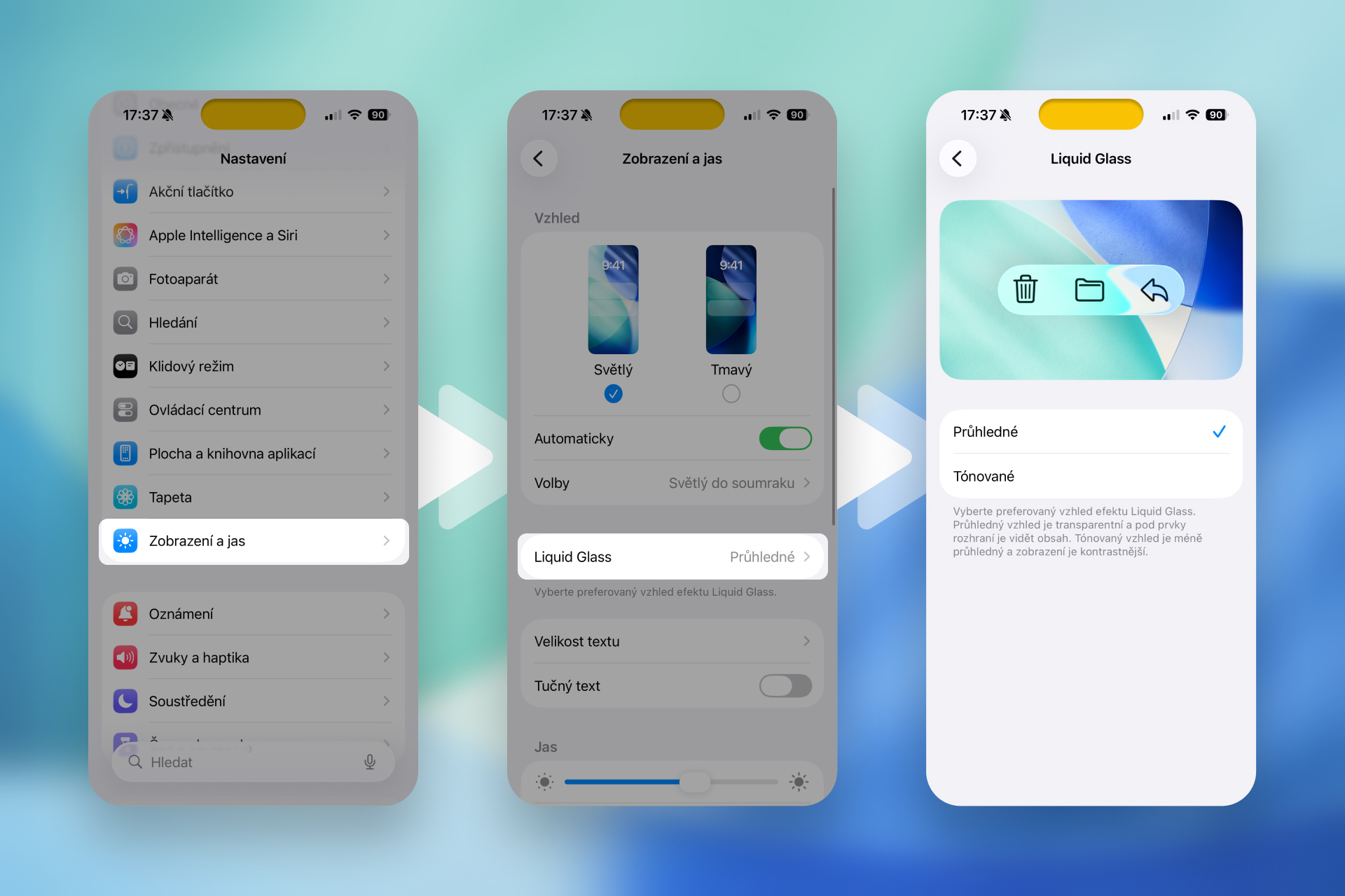 návod úprava tónování liquid glass